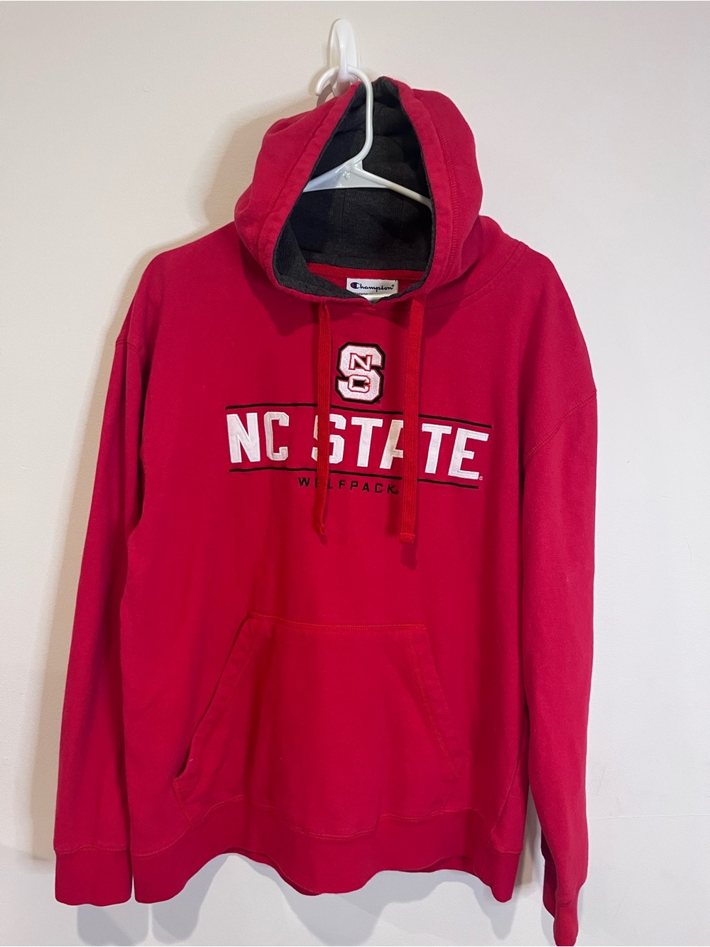Champion Red NC State Pullover Hoodie with Embroidered Logo
